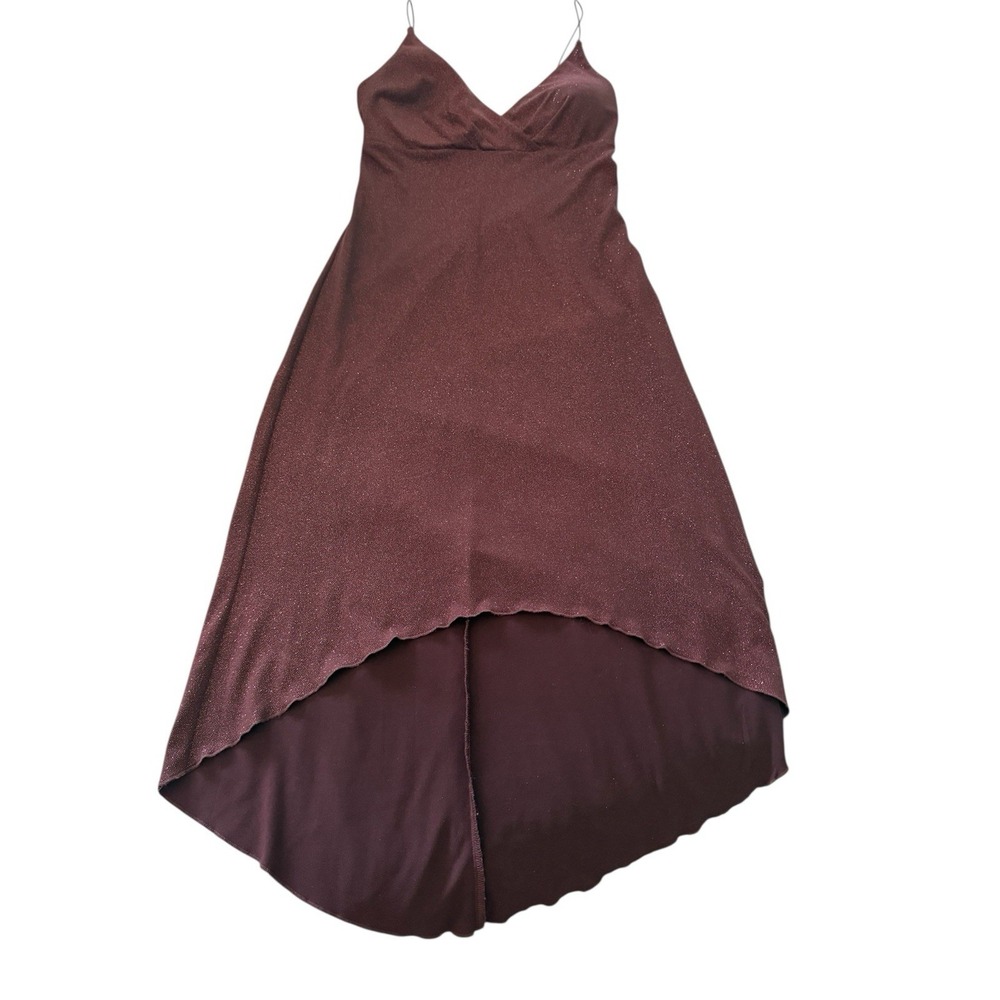 Y2K City Triangles Brown Glitter Asymmetrical Spaghetti Strap Dress-Size M Party - Picture 2 of 7